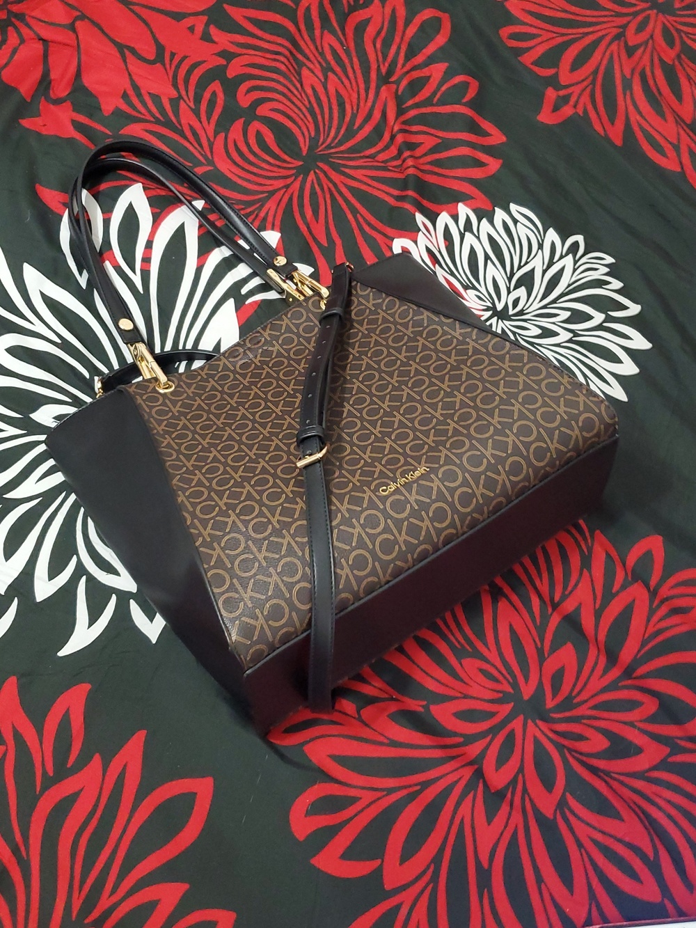 Calvin Klein Brown CK Monogram Tote with Black Trim